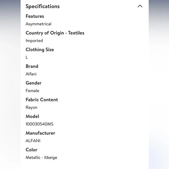 Alfani Asymmetrical Metallic Beige Womens Long Sleeve Shirt Size Extra Large - Picture 3 of 15